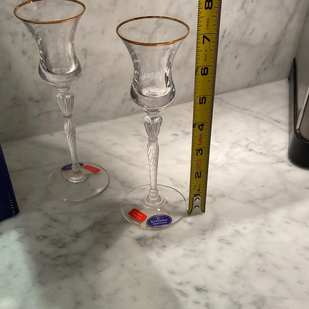 Pair of Crystal Candlesticks with Gold Accents Royal Doulton - Picture 4 of 7